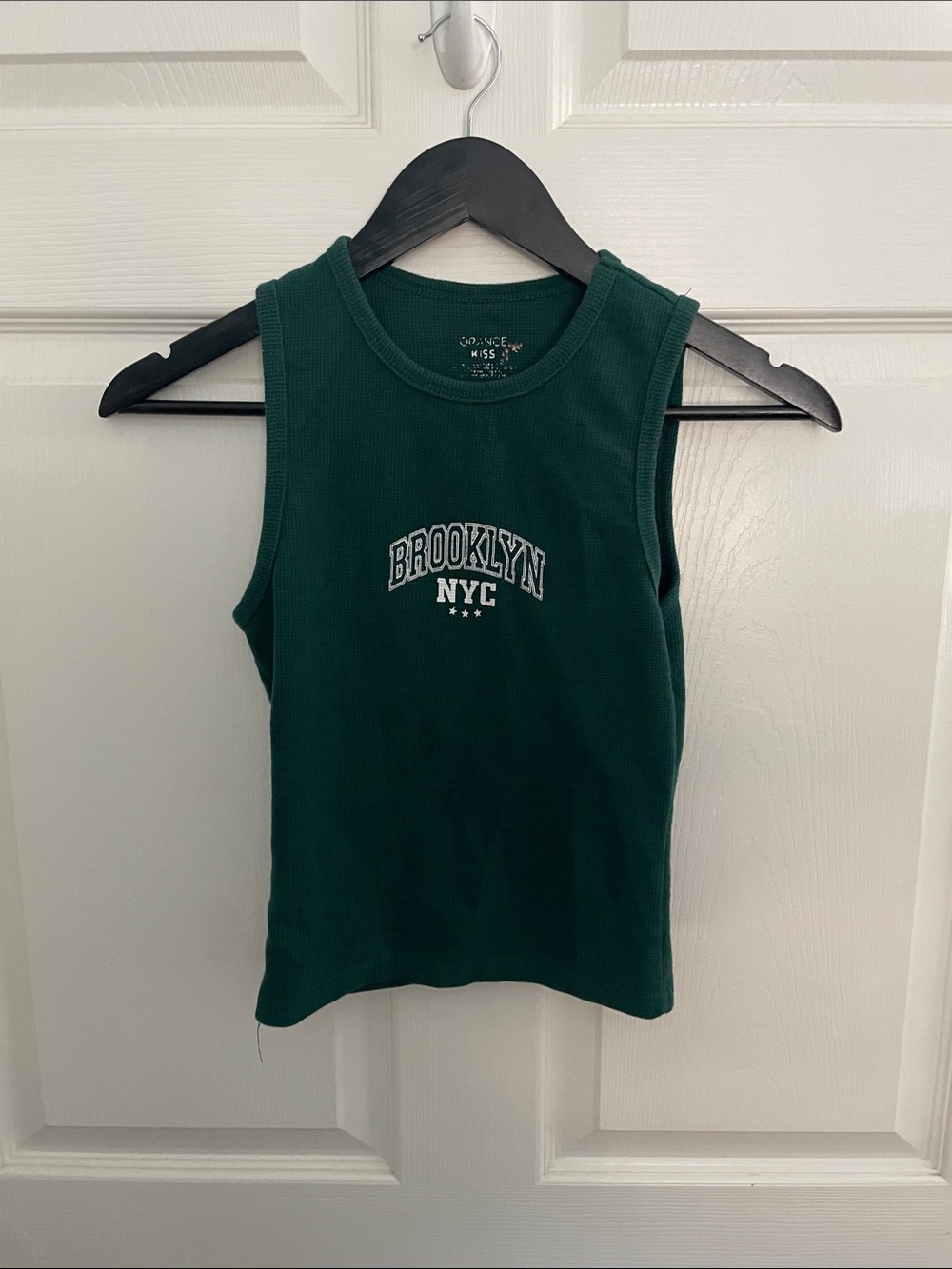 Kiss Forest Green Ribbed Tank with Brooklyn NYC Embroidery
